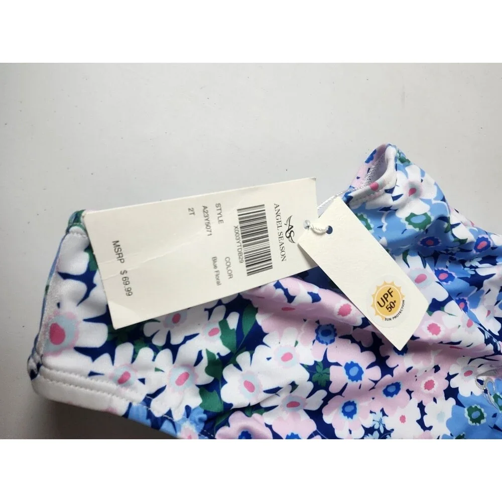 NWT Angel Season Girl’s One Piece Floral Swimsuit - Size 2T - UPF 50+